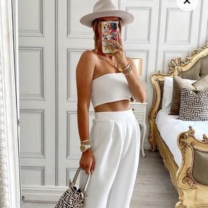 White Scuba Bandeau Crop Top